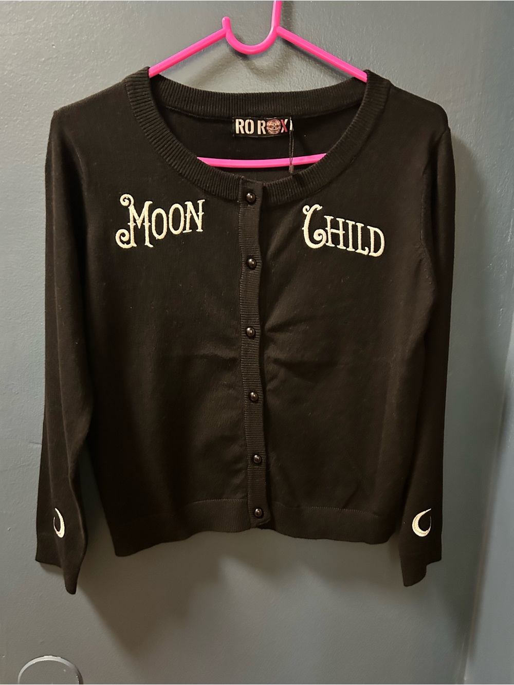Ro Rox Women’s Moon Child Black Cropped Cardigan NWT Gothic Witchy Sz Medium